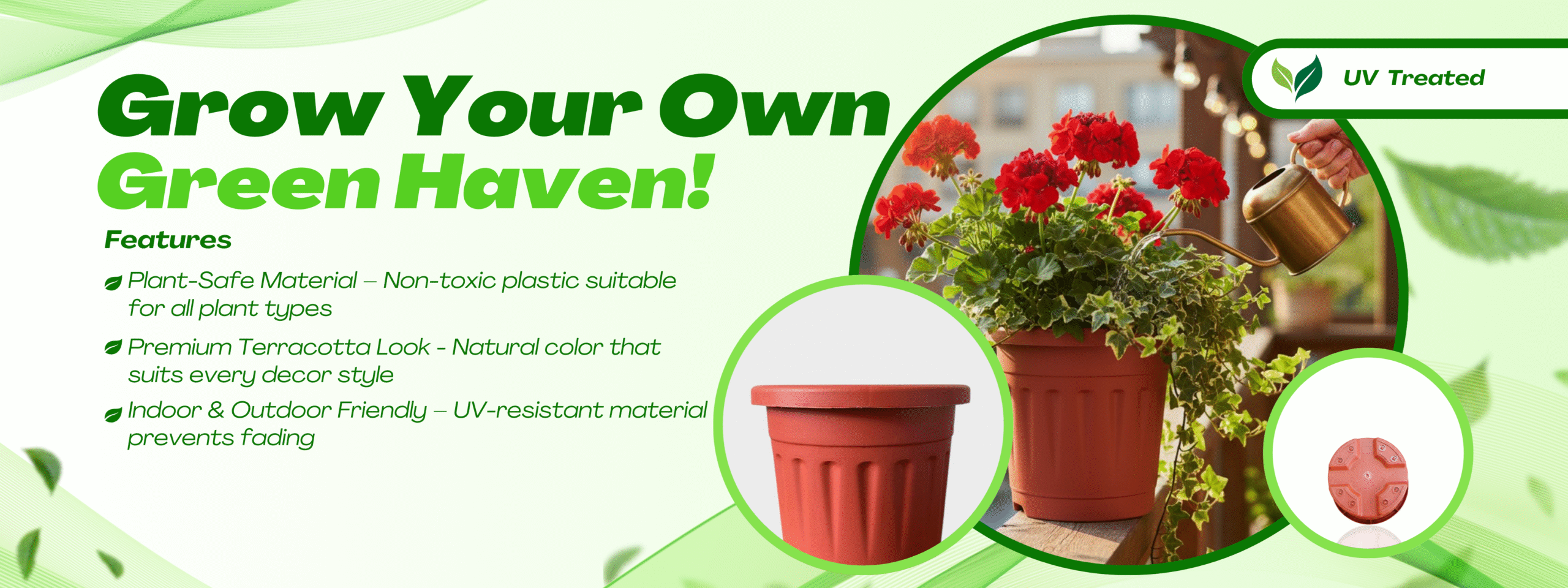 Tropical botanic terracotta plastic pots