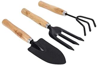 Tropical Botanic Garden Wooden Tools Set Hand Cultivator, Trowel, Garden Fork (Set of 3)