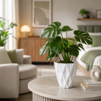 Home 5 Quito 8 inch white geometric plastic planter for indoor and outdoor gardening