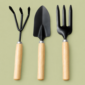 Home 4 Tropical Botanic 3 Pcs Wooden Gardening Tool Kit | Hand Trowel, Fork & Cultivator .