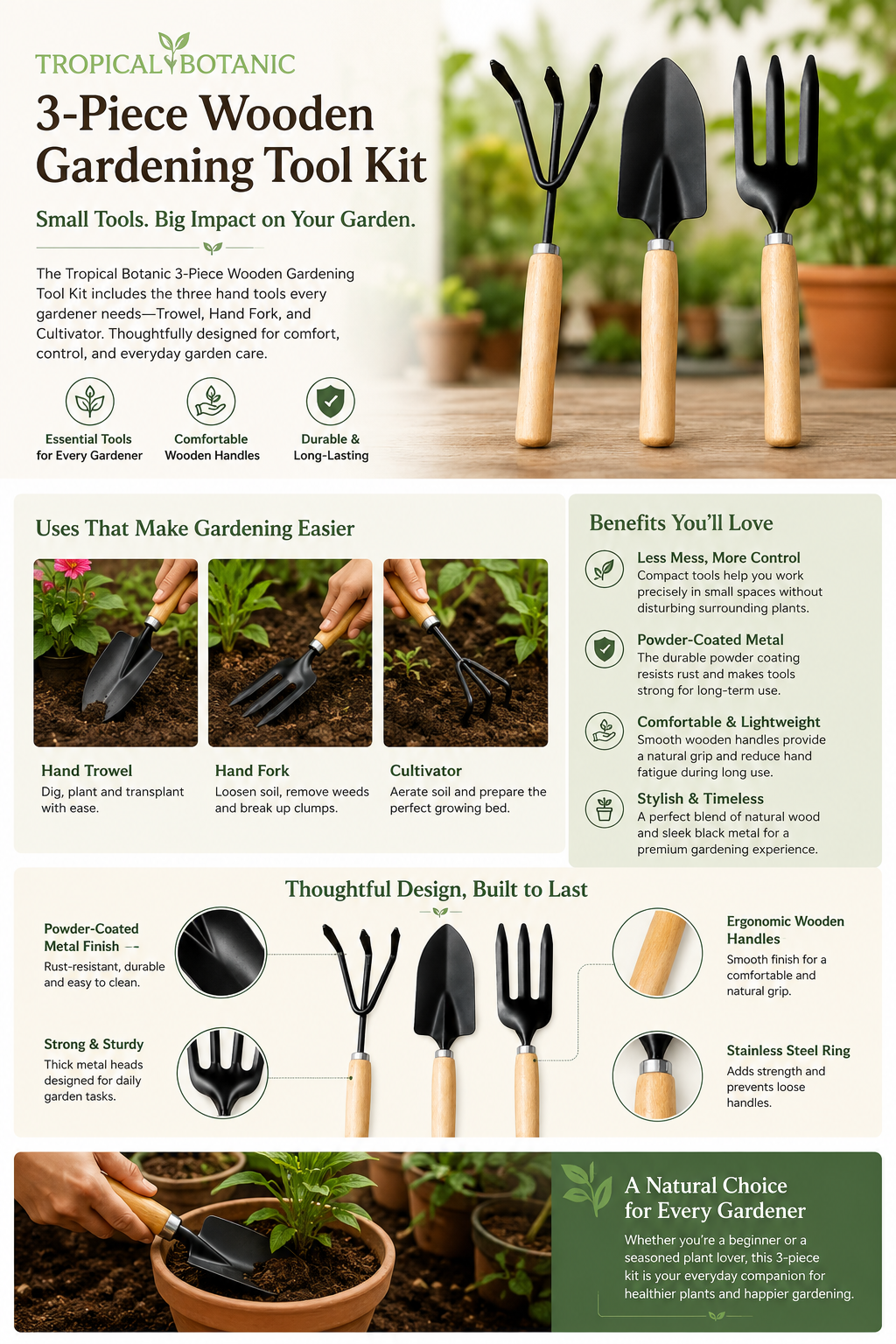 tropical botanic wooden tool kit