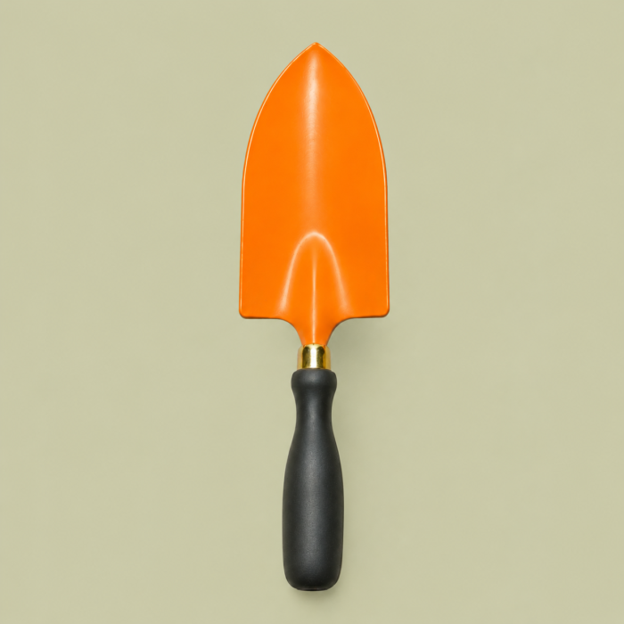 Tropical Botanic Premium Big Trowel – Feature Image Tropical Botanic Premium Big Trowel with orange metal blade and black handle